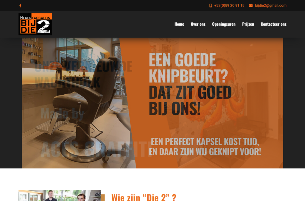 De website van herenkapsalon Bij Die 2