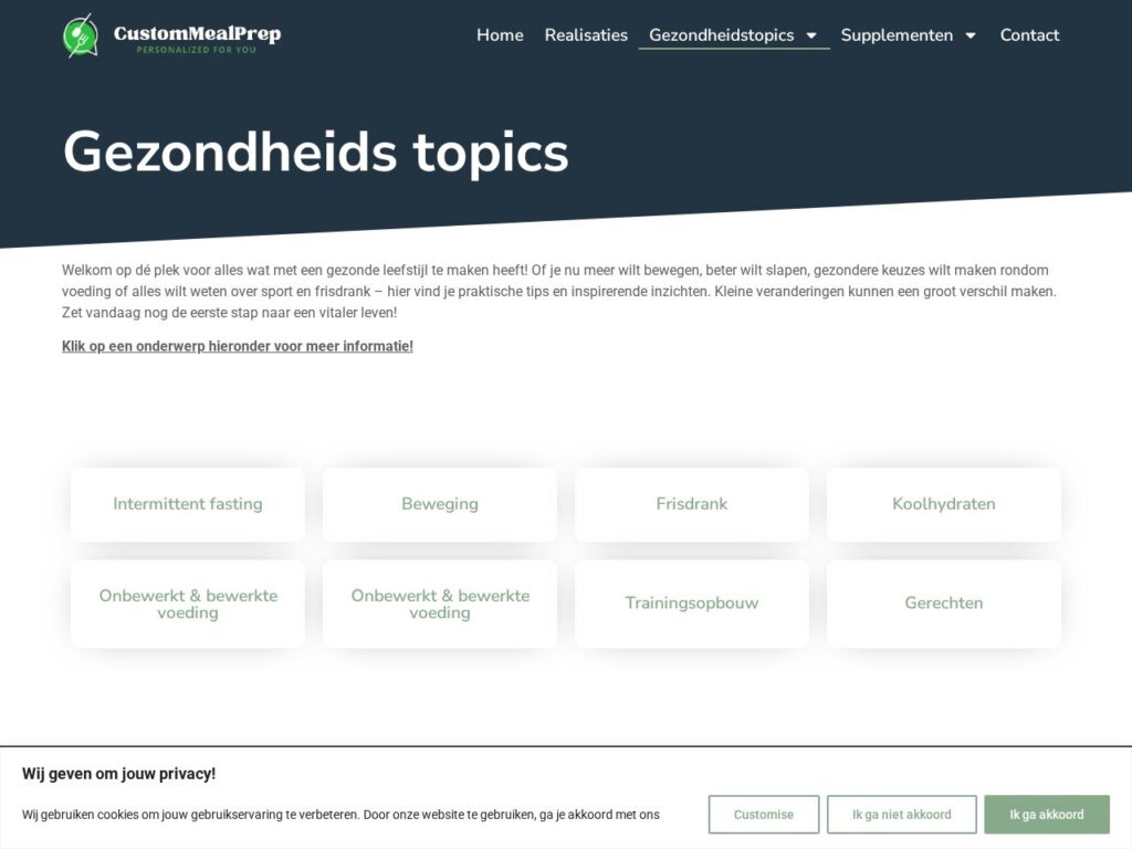 De gezondheidstopics van Custommealprep