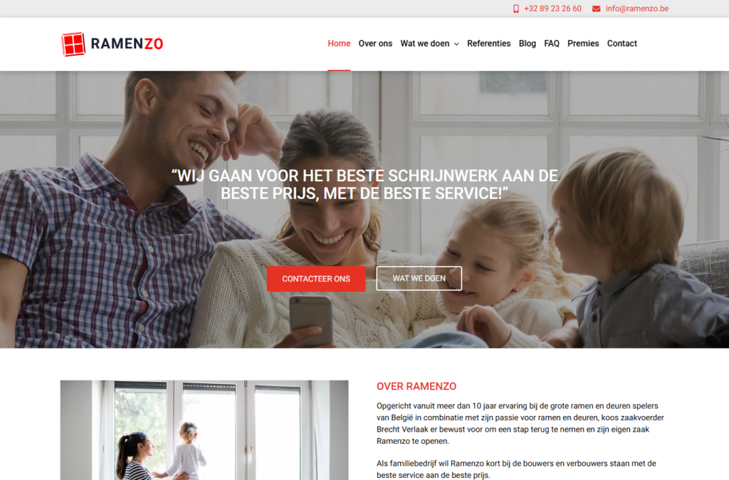De website van Ramenzo, ramen en deuren