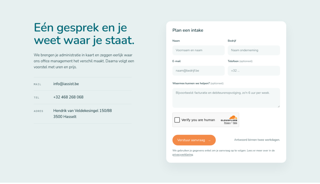 Het intakeformulier op de website van iAssist