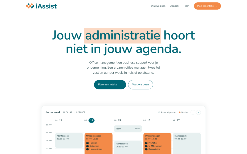 De homepage van iAssist met de weekagenda