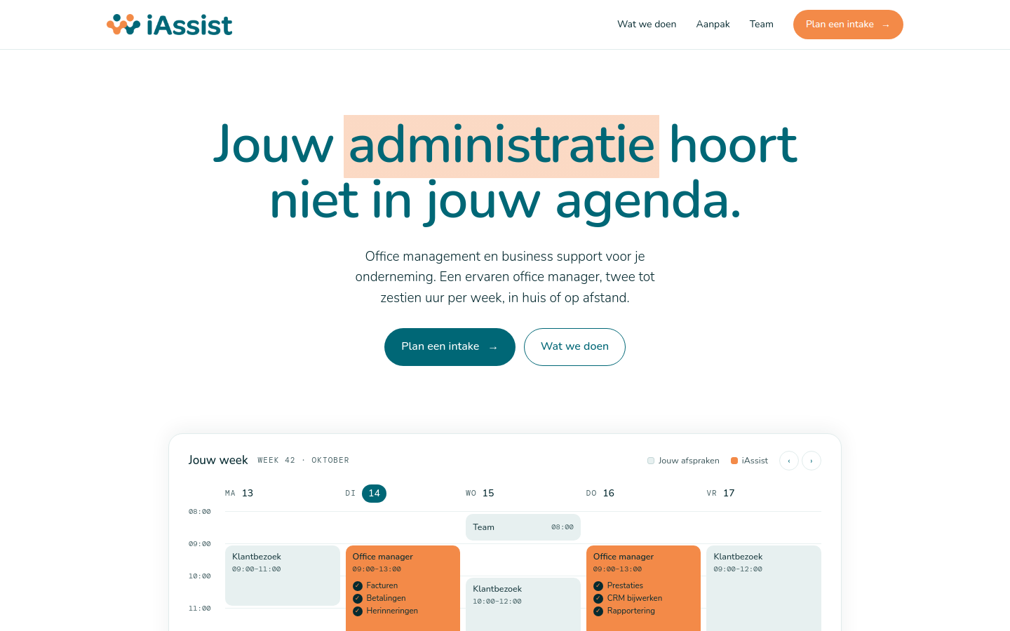 De homepage van iAssist met de weekagenda